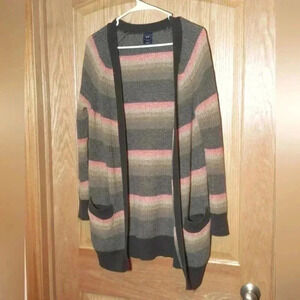 Gap  striped knit pocket over sized open front cardigan size XS